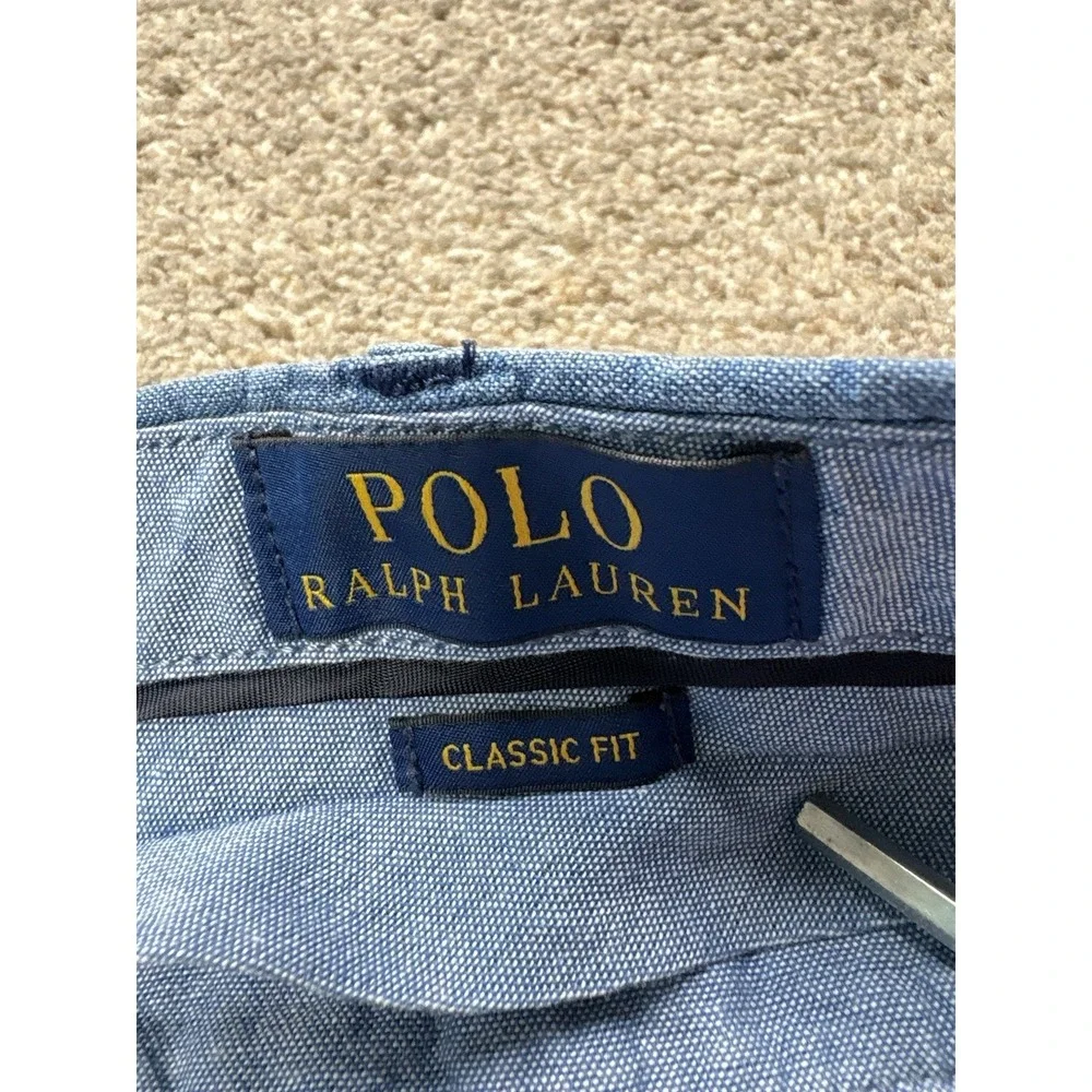 Polo Ralph Lauren Mens Size 44‎ Tall Linen Classic Fit Chino Shorts Solid Blue
